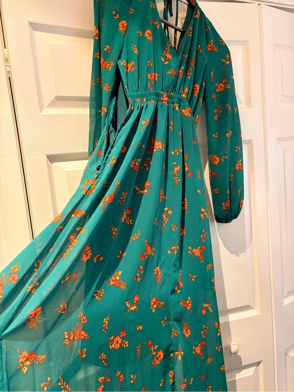 Modcloth Green Floral Maxi Dress with Tie Back